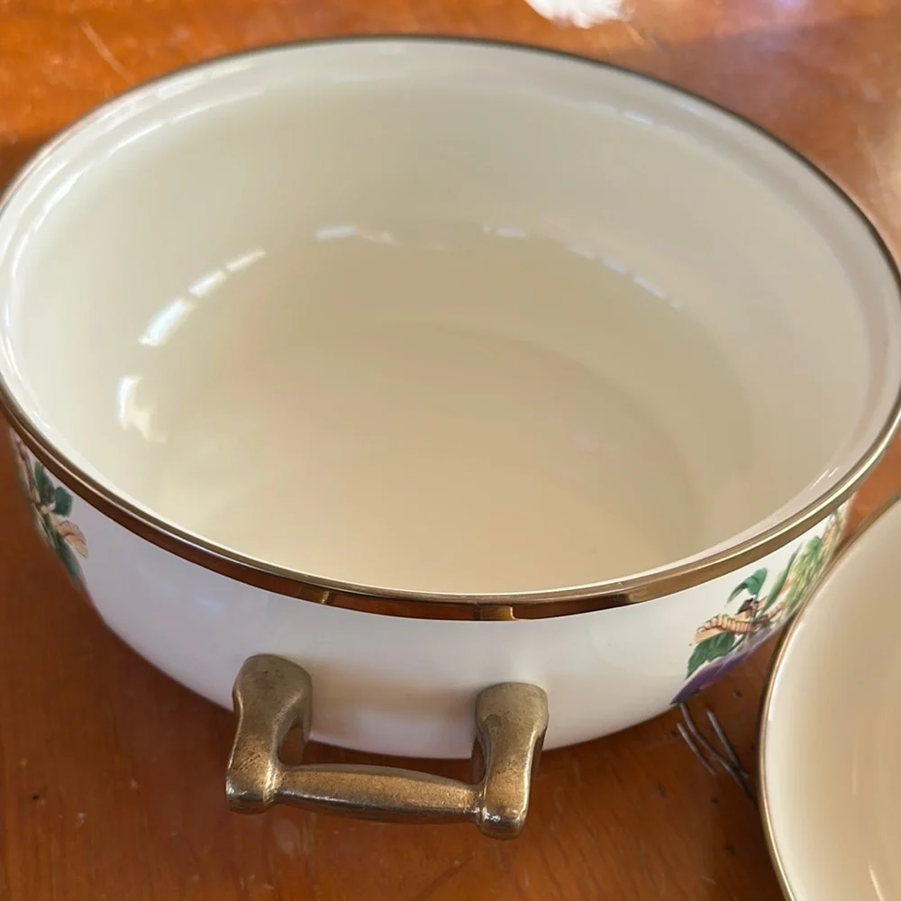 Tabletops Unlimited Vintage Fruit Design Ceramic Casserole pot with lid